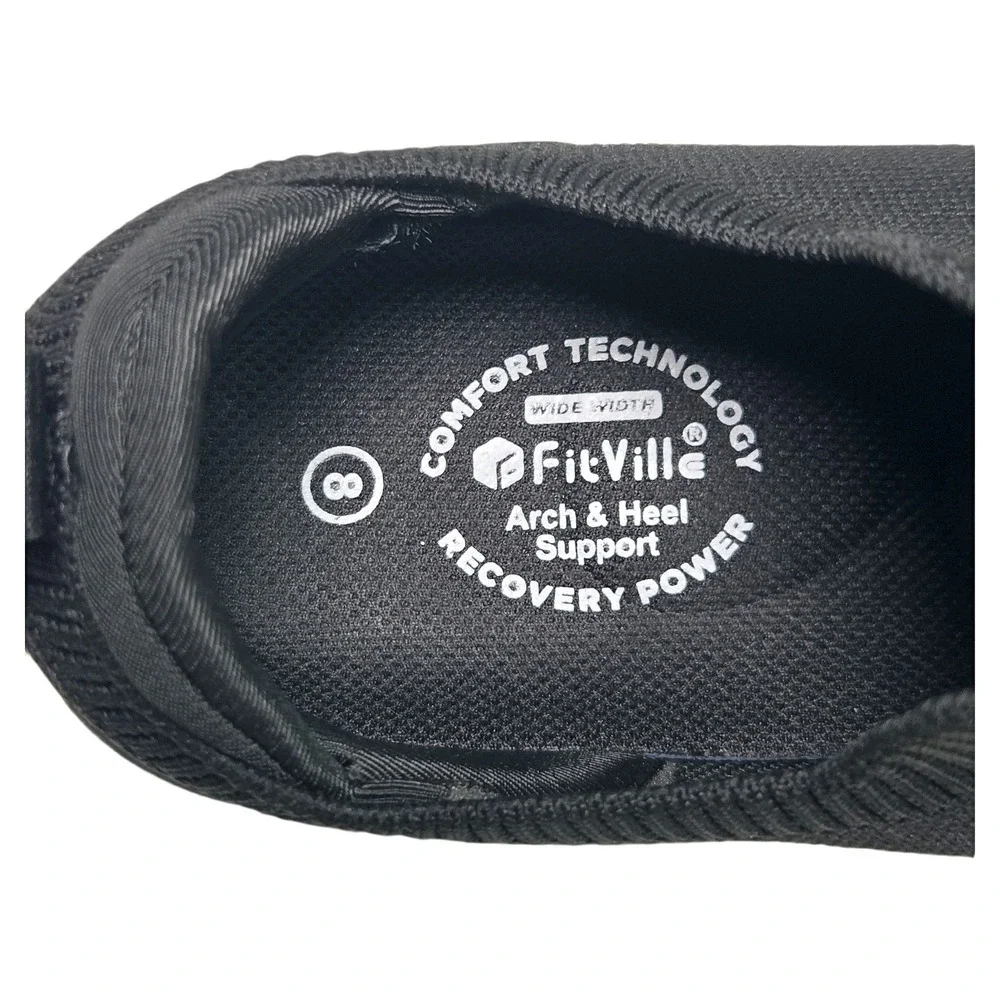 FitVille BriskWalk Recovery Slip-On Sneakers Womens 8EW EU 38.5 Wide Black NWT